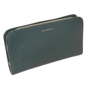 Tiffany & Co. Green Wave Embossed Continental Leather Zip Wallet Clutch Wallet